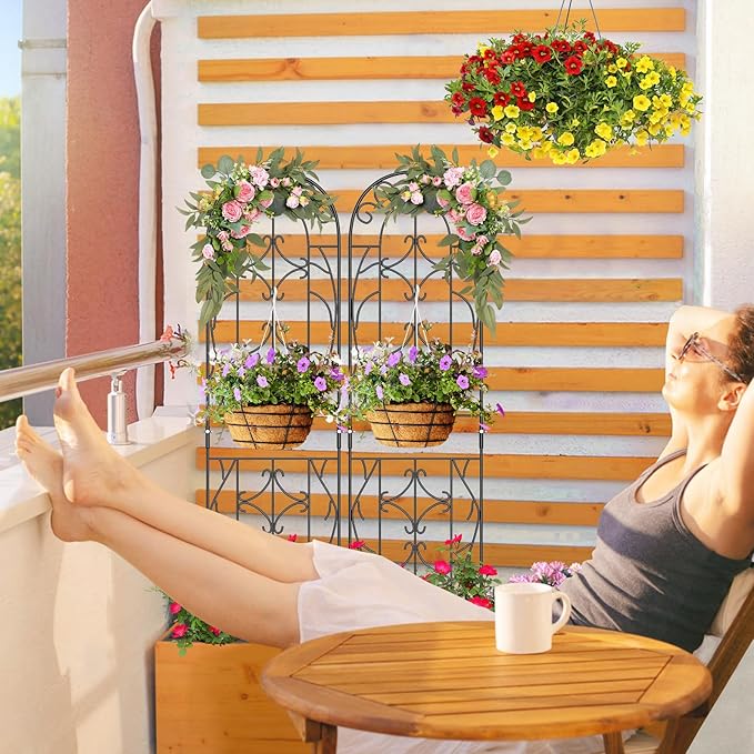 SUNYRISY 4Pack Metal Garden Trellis for Climbing Plants Outdoor, Metal Plant Trellis for Flowers Tomato Cucumber Rose Vegetable Support Garden Decoration, Black