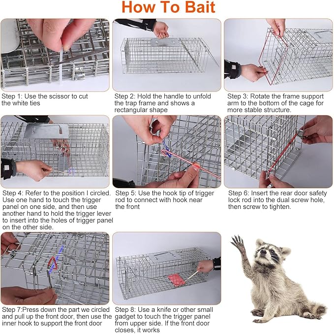 23.3’’x7.24’’x7.72’’，Foldable Humane Live Animal Trap Cage Cat Trap Catch Release Live Animal Rodent Cage for Indoor Outdoorfor Small Rabbit Squirrel Groundhogs Mole Gopher Cat