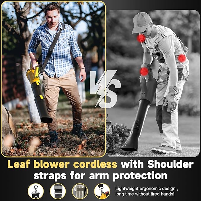 Leaf Blower Cordless with Shoulder Strap, Electric Leaf Blower with 5.2Ah Battery & Charger, Digital Display, Handheld Blower for Lawn Care, Yard, Blowing Leaves, Dust, Snow, Gifts for Men