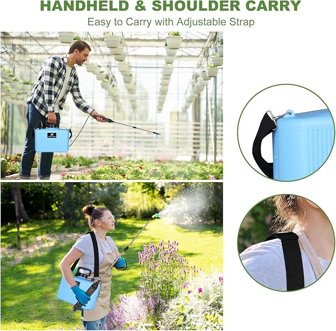 Battery Powered Garden Sprayer 2.4 Gallon Electric Pump Backpack Sprayer with USB Rechargeable Handle, Telescopic Wand, Adjustable Strap and 3 Mist Nozzles for Yard, Lawn, Cleaning 9L