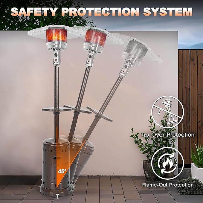 Nuu Garden Outdoor Propane Gas Patio Heater with Wheels, Patio Heater with Liftable Drink Stand for Patio, 304 Stainless Steel Burner, Backyard, Garden, Porch, Brown