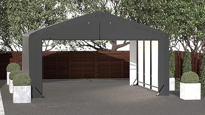 ShelterLogic ShelterTube Garage & Storage Shelter, 20' x 18' x 12' Heavy-Duty Steel Frame Wind and Snow-Load Rated Enclosure, Gray
