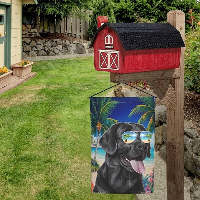 Labrador Dog Summer Beach Palm Trees Tropical Garden Flag Welcome Party Outdoor Outside Decorations Picks Home House Garden Yard Decor 12x18 Inch