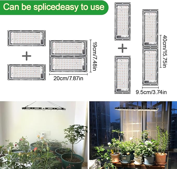 2pcs Hanging Grow Lights for Indoor Plants (20w X2) with Height Adjustable, 4000 Lumen LED Bonsai Houseplant Growing Lamp with On/Off Switch, Grow Light UV-IR Full Spectrum