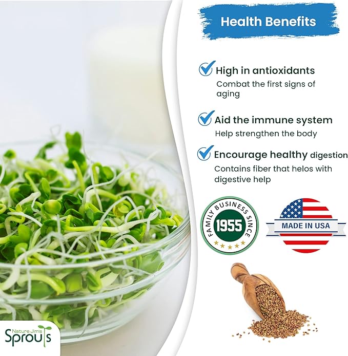 Nature Jims Sprouts Alfalfa Seed – 16 Oz Organic Sprouting Seeds – Non-GMO Premium Alfalfa Seeds – Resealable Bag for Longer Freshness – Rich in Vitamins, Minerals, Fiber