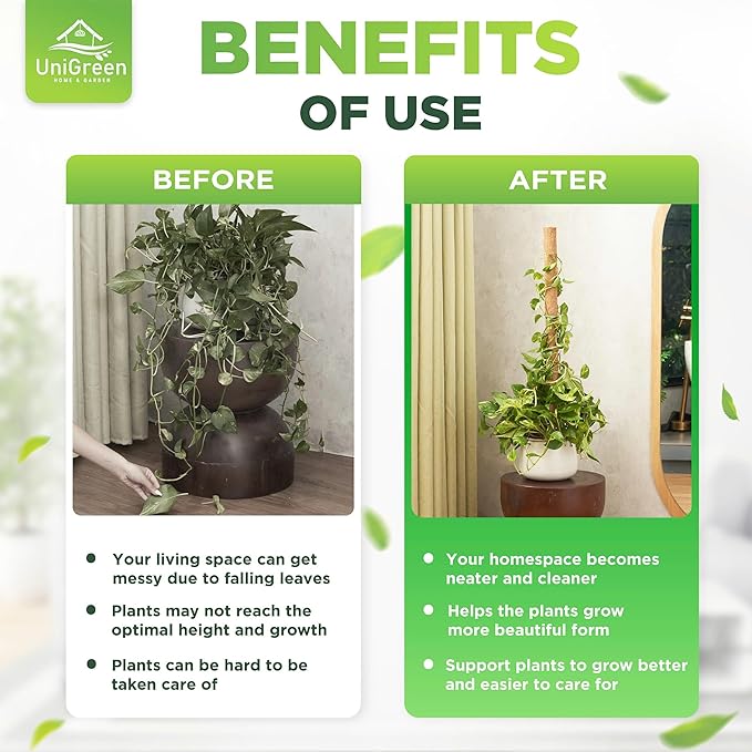 UNIGREEN 2Pack 30'' Premium Moss Pole, Coir Totem Poles for Indoor Plants, 18'' Moss Sticks, Garden Ties - Support and Train Creepers and Climbing Plants