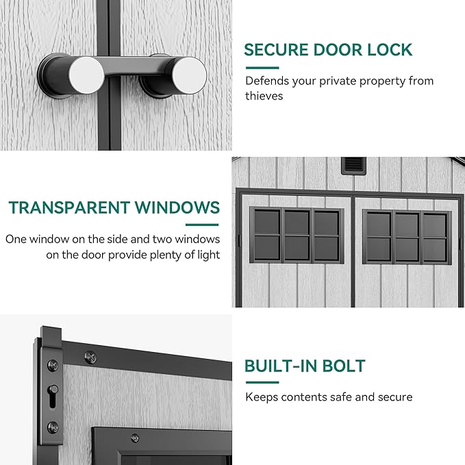 YITAHOME 8x10 FT Outdoor Storage Shed with Floor, Plastic Garden Shed for Bikes, Tools, and Pool Supplies, Outdoor Resin Shed with Lockable Doors, Windows, and Vents for Patio, Lawn, Backyard, Gray