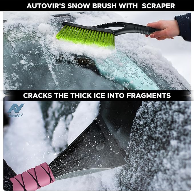 27" Snow Brush and Ice Scrapers for Car Windshield (3 Pack), Window Scraper with Ergonomic Foam Grip, Snow Removal for Car, Must Have Winter Car Accessories (Green, Blue & Pink)