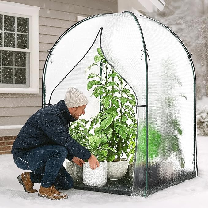 Portable Greenhouse for Outdoors, Green House Tent with Durable Bubble Film Cover and Zippered Door,Walk-in Mini Green House with Removable Mat for Indoor Outside Protecting Plant,47.2x47.2x71 Inch