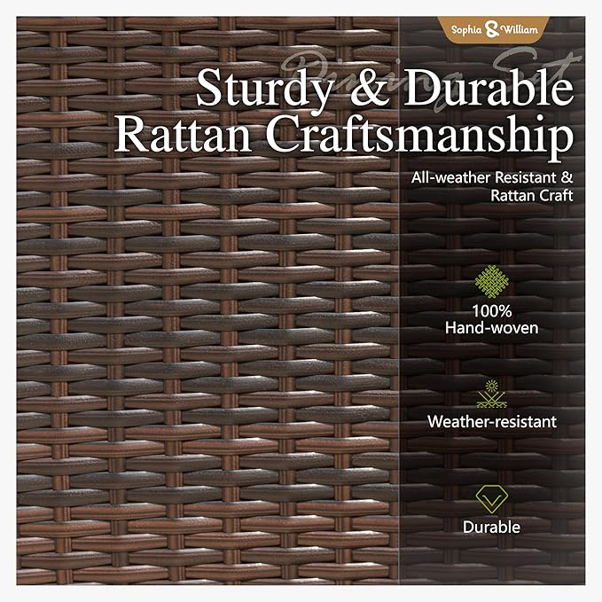 Sophia & William 9 Pieces Patio Dining Set for 8, All Weather Square Metal Patio Table and Wicker Chairs Set, Large Outdoor Dining Set for Outside, Teak Color Tabletop