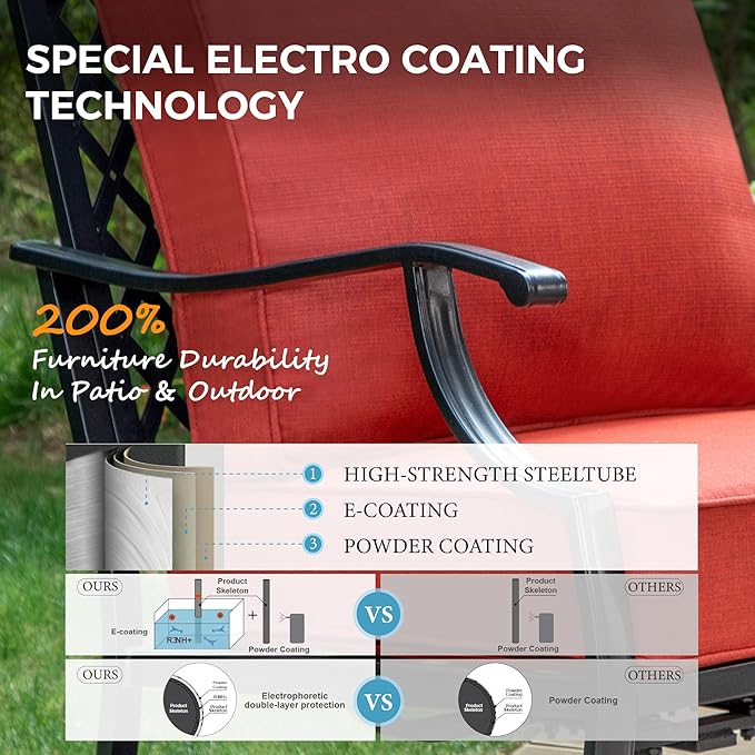 Patio Furniture Set, 4 Pcs Metal Outdoor Conversation Set, 2 Swivel Chairs and 3 Seater Sofa with 5.75" Extra Thick Cushion and Gas Fire Pit Table for Backyard Deck, Red