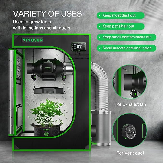 VIVOSUN 2-Pcs. Grow Tent Vent Cover, 4"/6"/8" Duct Filter Vent Cover with Elastic Band and Fixed Buckle for Plant Grow Tent Vent