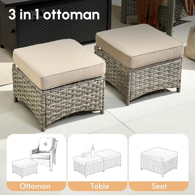 8 Pieces Patio Outdoor Furniture Set with Swivel Rocking Chairs,All Weather Wicker Rattan Patio Seating Sofa and Chair Set w/Ottoman,Outdoor Conversation Sets for Deck Yard Garden,Beige