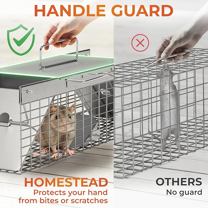 HOMESTEAD Live Rat Trap Indoor/Outside - Squirrel Trap, Have A Heart Animal for Chipmunk, Small Rabbits, Weasel and Similar-Size Rodents, 18"x5"x5", 2 Doors, Fully Assembled
