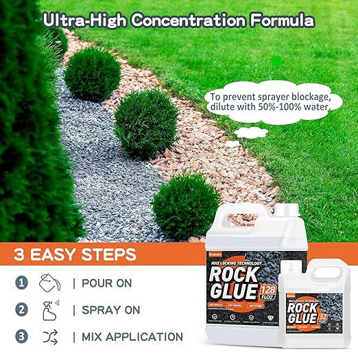 Rock Glue, 2Gallon Mulch Glue for Landscaping, Fast-Dry Strong Pea Gravel Stabilizer Landscape, Non-Toxic Long-Lasting Dries-Clear Strong Pea Gravel Binder for Pebble, Pine Straw for Outdoor Gardens
