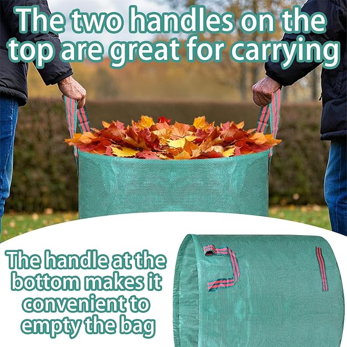 Reusable yard waste bags. 72-gallon large leaf bags(2-pack) Heavy-duty yard garden bag. Leaf bags with 4 handles that can stand upright. Great for collecting leaves and grass clippings
