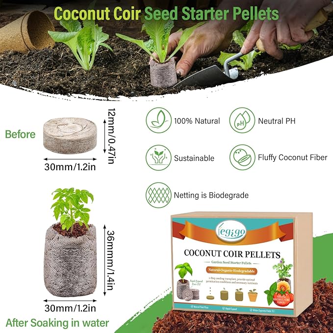 Legigo 100 PCS Coco Coir Seed Starter Pellets, 30mm Coconut Coir Soil Plugs for Seed Germination, Compressed Seed Plant Starter Soil Pods Plugs for Starting Seed Planting Herbs Flowers Vegetables