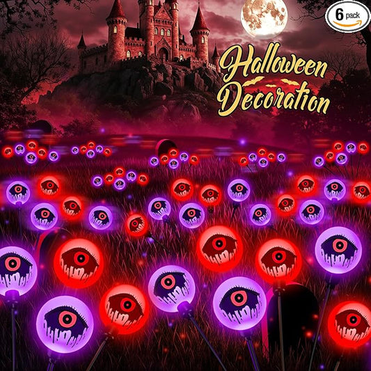Halloween Decorations Outdoor Lights, 6 Pack 36LEDs Purple and Orange Solar Halloween Lights, Waterproof Swaying by Wind Spooky Solar Eyeballs Light for Yard Garden Party Halloween Decor