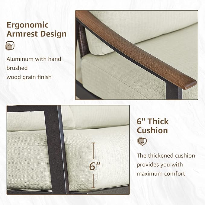 NATURAL EXPRESSIONS 3 Pieces Patio Furniture Set, Outdoor Furniture Sofa Sectional Modern Metal Patio Conversation Set with High Back Wicker Backrest & Loveseat for Balcony, Backyard, Deck, Porch