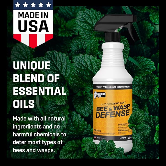 Exterminators Choice Bee Spray & Wasp Control - 32 Oz Aerosol - Natural Essential Oil Formula, Helps Keep Bees & Wasps Away in Patio, Garden & Yard, Safe for Kids & Pets