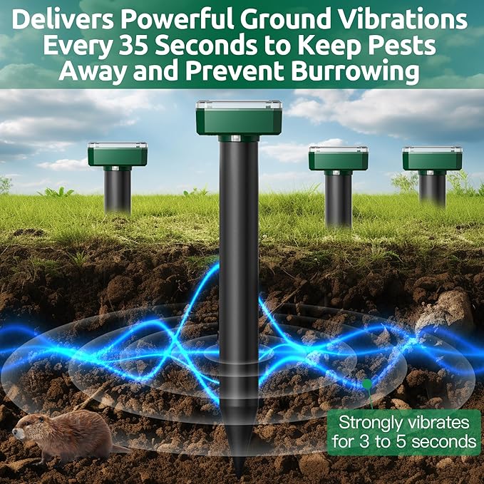 X-PEST 8 Pack Mole Repellent for Lawns Solar Powered Groundhog Spikes, Ultrasonic Mole Stakes for Yard, Waterproof Gopher Repellent to Get Rid of Chipmunk, Vole and Snake for Garden