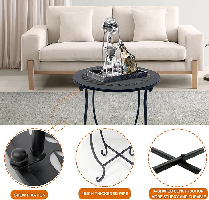 Round Side Table Set of 2, Metal Patio Side Tables End Tables, Weather Resistant Round Coffee Table Bedside Table Nightstand for Home Garden Office, 14 Inch Outdoor Side Table for Patio Balcony Yard