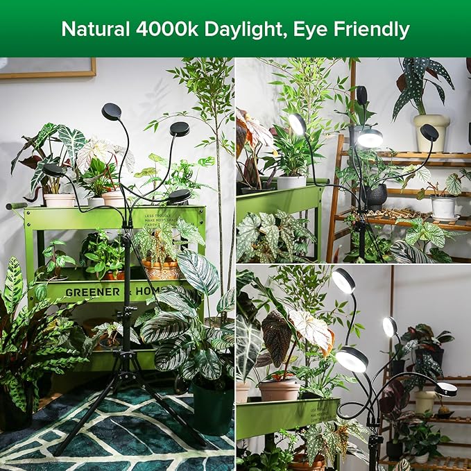 SANSI Grow Lights for Indoor Plants, 4 Head Dimmable Plant Lights for Indoor Growing, 40W 35"-65" Adjustable Standing Plant Grow Lights Indoor Tripod Auto On/Off Timer Grow Light