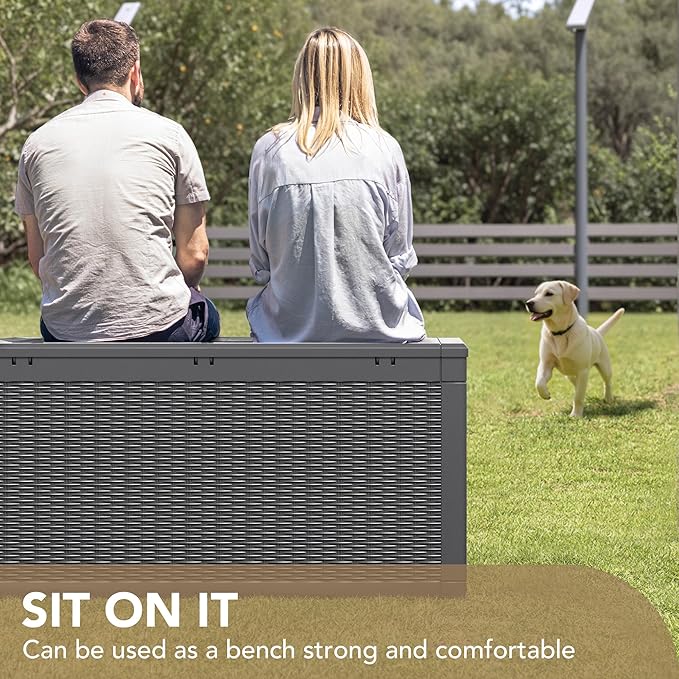 Devoko 100 Gallon Waterproof Large Resin Deck Box Indoor Outdoor Lockable Storage Container for Patio Furniture Cushions Garden Tools (100 Gallon, Grey)