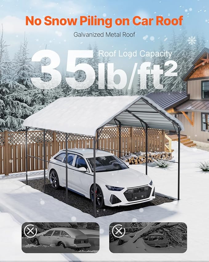 VEVOR Heavy Duty Metal Carport, 10' x 15' Outdoor Carport with Galvanized Steel Frame & Roof, Car Tent Garage Shade with Removable Sidewalls, Multi-Use Car Shelter for Pickup, Boat, Car & Tractors