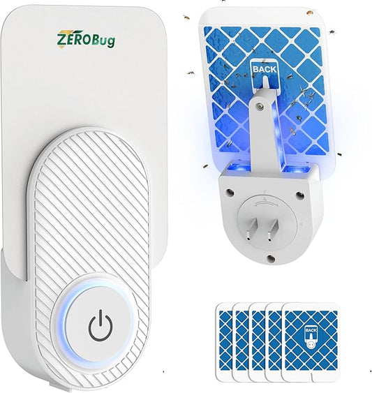 2025 Upgraded Flying Insect Trap Indoor, Target Capture Traps for House & Fruit Fly, Gnat, Mosquito with UV & Blue Light, Plug in Bug Catcher & Killer for Indoor (1 Device & 5 Sticky Refills)