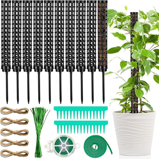 10 Set Plastic Moss Poles for Climbing Plants Indoor Stackable Self Watering Hollow Monstera Plant Support, Moss Not Included(Black)