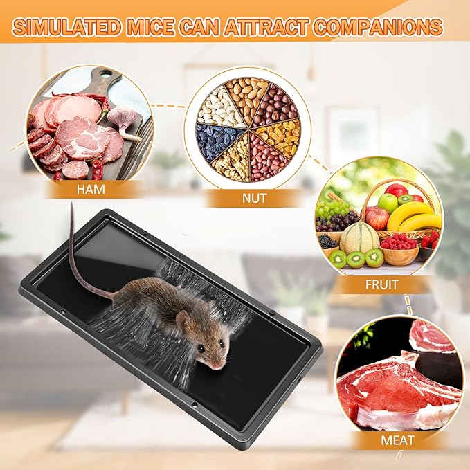Qualirey 10 Pack 5x10 Sticky Mouse Traps Sticky Trap with 6 Pcs Fake Bait Mice, Enhanced Double Attraction Technology for Home, Office Indoor Outdoor Use