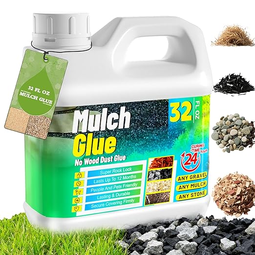 Mulch Glue for Landscaping - 32 OZ Long-Lasting Adhesion Rock Glue for Landscaping, Versatile Weatherproof Easihold Gravel Binder for Gardens, Landscapes, Pathways, Bark Mulch, Wood Chips, Pea Gravel