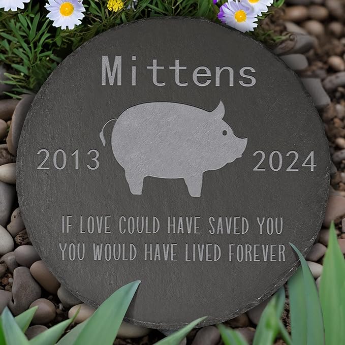 Pig Memorial Stone Pig Garden Statue - Pig Memorial Gifts - Pig Tombstone - Pig Loss Gift - Loss of Pet Pig - Round