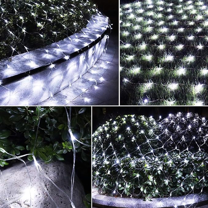 LED Net Lights Mesh Lights, 240LED Timer Tree Warp Fairy Lights Outdoor Hanging String Light for Christmas, Halloween, Garden, Walkway, Bushes Decor-9.8ft x 6.6ft(White)