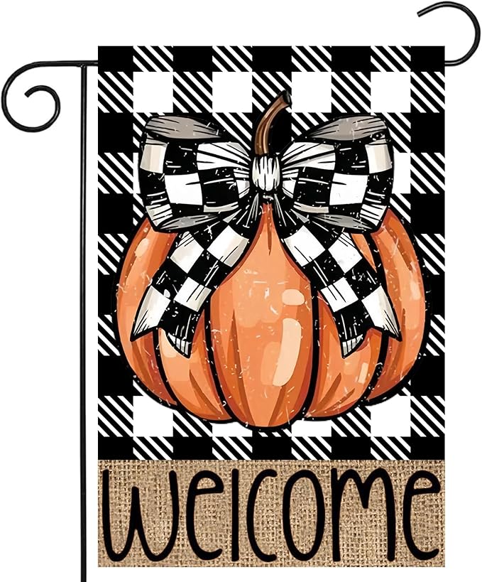 Fall Pumpkin Garden Flags 12x18 Vertical Double Sided, Welcome Fall Yard Flag for Outside, Autumn Thanksgiving Holiday Outdoor Seasonal Decorations for Home