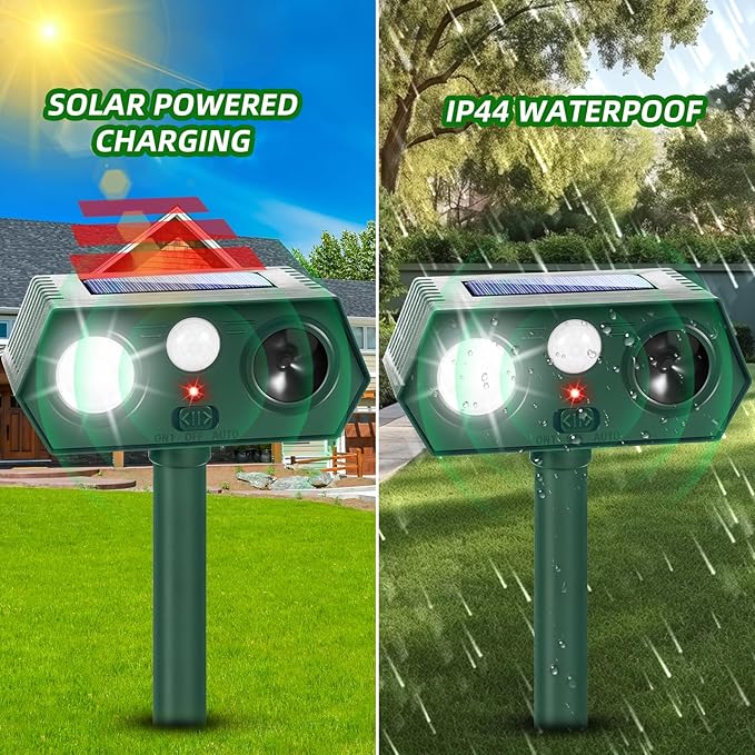 2Pack Ultrasonic Animal Repellent Outdoor Solar Animal Repeller witht Motion Sensor&LED Strober Ligh Cat Deterrent Outdoor Deer Repellent Device to Scare Skunk Rabbit Fox Dog Raccoon Squirrel 2025