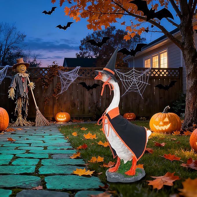 ONUPGO Halloween Goose Outfits, Lawn Porch Goose Clothes, 23 Inch Lawn Statue Seasonal Sculpture Costume for Plastic/Cement Goose Statue, Garden, Yard, Patio, Party Decoration