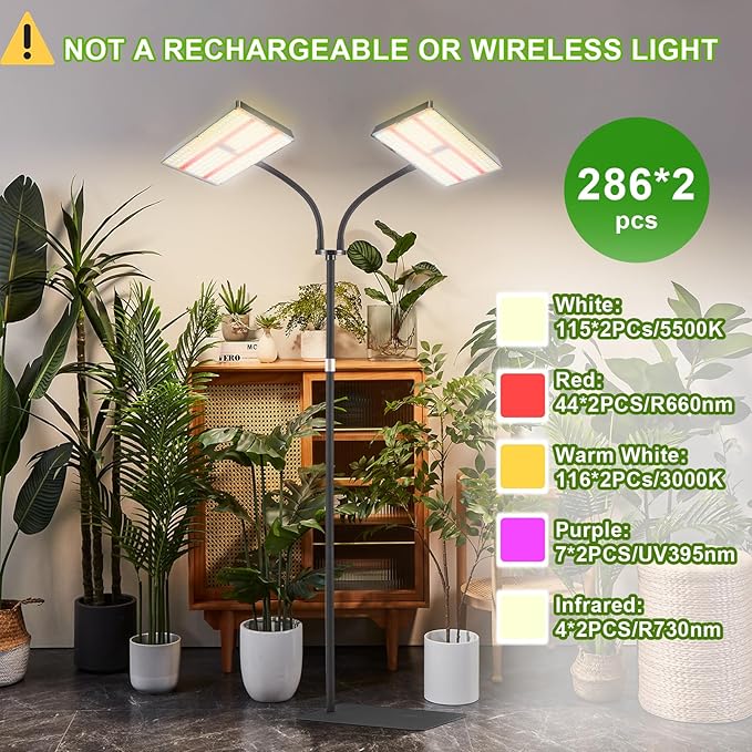 yadoker Grow Light for Indoor Plants,572 LEDs Full Spectrum Standing Plant Grow Light with 4/8/12H Timer,10-Level Brightness, 51" Adjustable,Flow Grow Lamp for Tall Large Indoor Plants