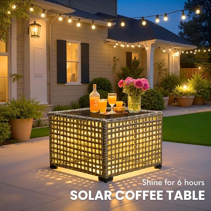 Outdoor Sectional Patio Furniture Set with Fire Pit Table and Glowing Table,6 Pieces Wicker Conversation Sets L Shaped Couch Out Door Sofa Set Outside Furniture for Garden Deck Yard,Black