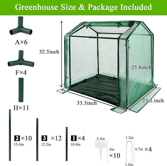 Ileading Small Greenhouse for Outdoor Indoor Portable Mini Garden Green House with Waterproof Pad, 4 Ground Stakes, 10 T-Shaped Plant Tags, Durable PE Plant Cover Tent, 33.5x23.2x32.5 Inch