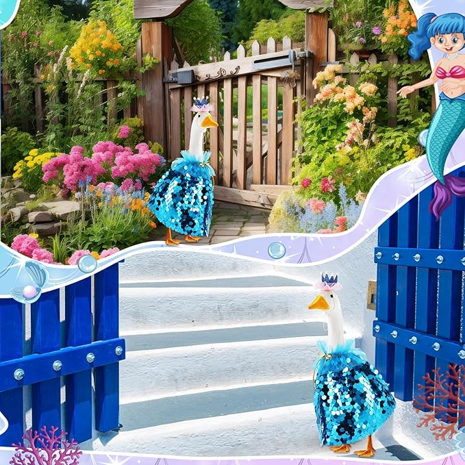 Princess Porch Goose Outfit Halloween Porch Goose Outfit Sparkly Rainbow Sequin Cape for 17" 23" Lawn Garden Yard Geese(Dark Blue)