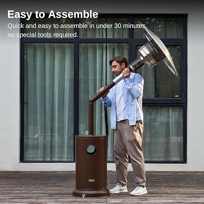 EAST OAK 50,000 BTU Patio Heater for Outdoor Use With Round Table Design, Double-Layer Stainless Steel Burner and Wheels, Outdoor Patio Heater for Home and Commercial, Bronze, 31.9" x 31.9" x 86.6"