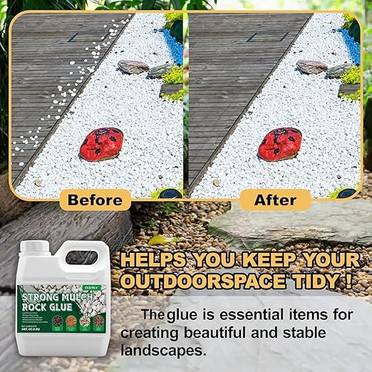 Mulch Rock Glue for Landscaping, Makes 175oz Concentrated Landscape Gravel Binder - Lasts Up to 2 Years, Strong Stone Glue for Outside Rocks, Easily Holds Rubber, Pine Straw, Pebble, Pea Gravel, Bark