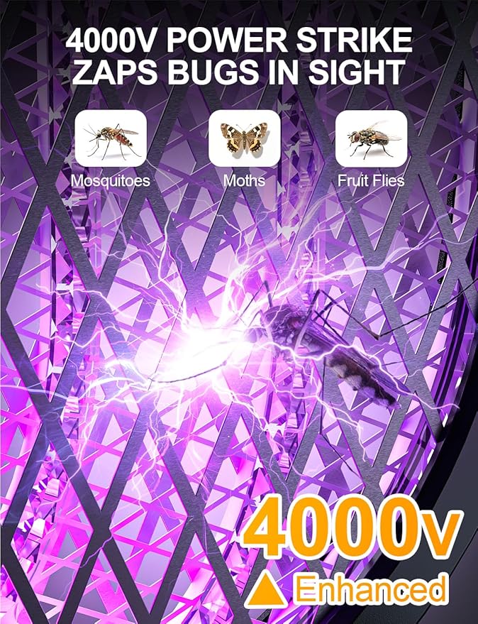 Electric Fly Swatter Foldable Bug Zapper Racket with 4000V 1800mAh Rechargeable Battery 5-Layer Safety Mesh Dual Modes with Mosquito Light Suitable for Indoor or Outdoor Use(Black)