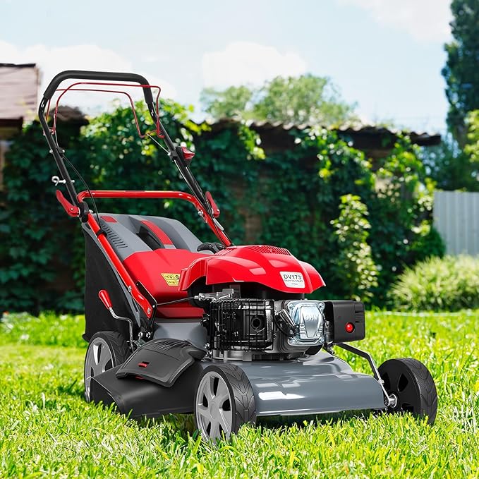 Self Propelled Gas Lawn Mower 20-Inch with 60L Grass Bag - 173cc Gas Powered Engine for Hills & Thick Grass 3-in-1 Mulch/Bag/Side-Discharge, Rear Wheel Drive for Uneven Yards