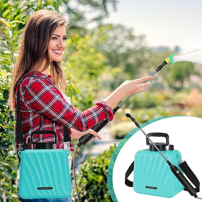 Battery Powered Sprayer, 1.35 Gallon Electric Cordless Garden Sprayer with USB Rechargeable Handle, 3 Adjustable Mist Nozzles, Telescopic Wand, Adjustable Shoulder Strap for Lawn, Garden, Cleaning