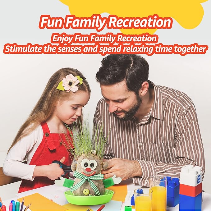 DIY Grass Doll Growing Kit(6packs) –Eco Friendly Bday Goodies, Playdate Activity, Party Favors, Craft and Art Gift for Kids, Family Fun, School Science Supplies Learning Resource, Stress Relief Toys