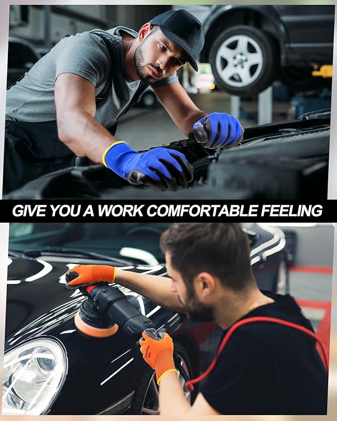 Maxcheck 54 Pairs PU Coated Gloves Bulk, Reusable Rubber Safety Gloves for Men Women Work Warehouse, Mechanic, Woodworking