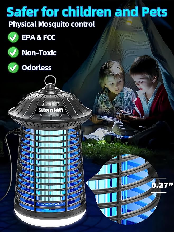 Bug Zapper Outdoor Indoor, 4200V Electric Mosquito Zapper Outdoor with LED Light, Electric Fly Zapper, Fly Traps, ABS Plastic, Plug in Mosquito Killer for Patio, Yard, Garden, Home